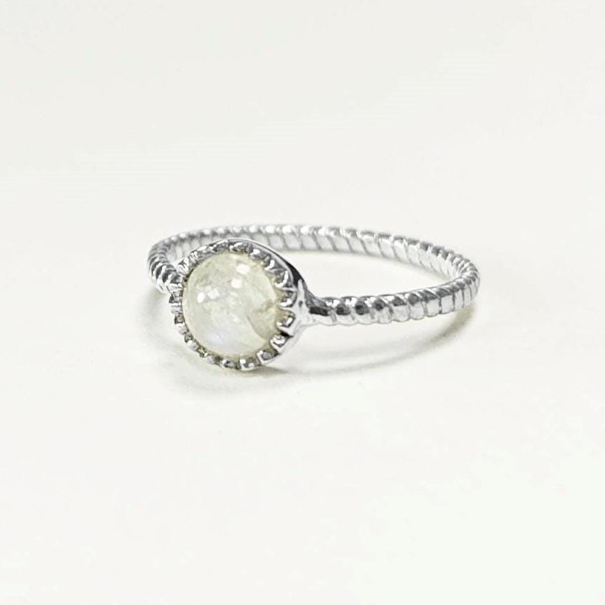 925 Moonstone Ring Sterling Silver, Genuine Moonstone Round Stone, Braided Band Ring, Minimalist Everyday Style jewelry