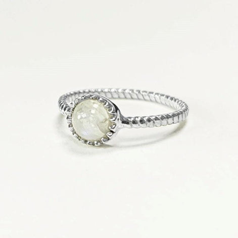 925 Moonstone Ring Sterling Silver, Genuine Moonstone Round Stone, Braided Band Ring, Minimalist Everyday Style jewelry
