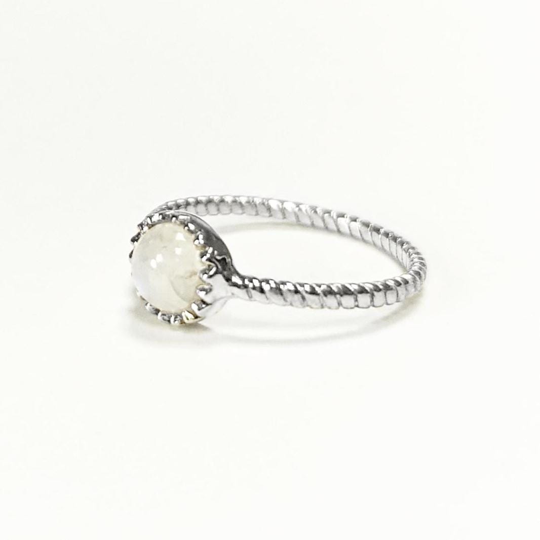 925 Moonstone Ring Sterling Silver, Genuine Moonstone Round Stone, Braided Band Ring, Minimalist Everyday Style jewelry