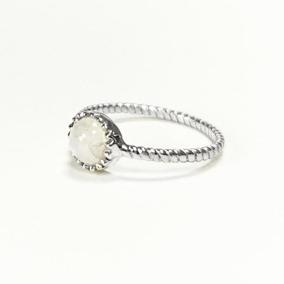 925 Moonstone Ring Sterling Silver, Genuine Moonstone Round Stone, Braided Band Ring, Minimalist Everyday Style jewelry