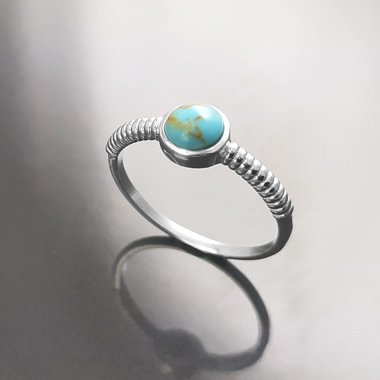 925 Sterling Silver Turquoise 5mm Ring, Modern Braided Band, Chic Casual Jewelry, Small Stone Ring