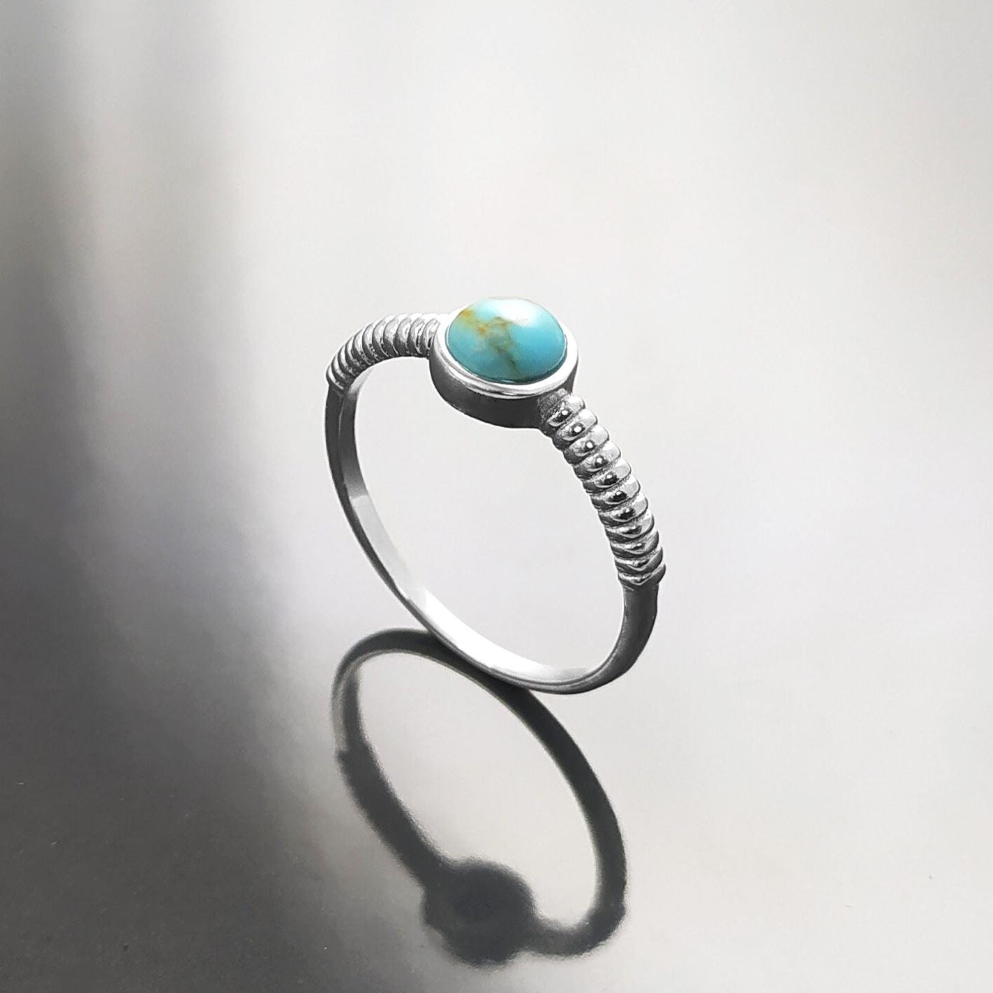 925 Sterling Silver Turquoise 5mm Ring, Modern Braided Band, Chic Casual Jewelry, Small Stone Ring
