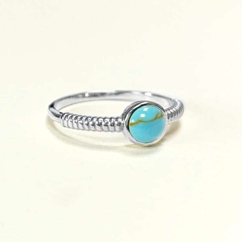925 Sterling Silver Turquoise 5mm Ring, Modern Braided Band, Chic Casual Jewelry, Small Stone Ring