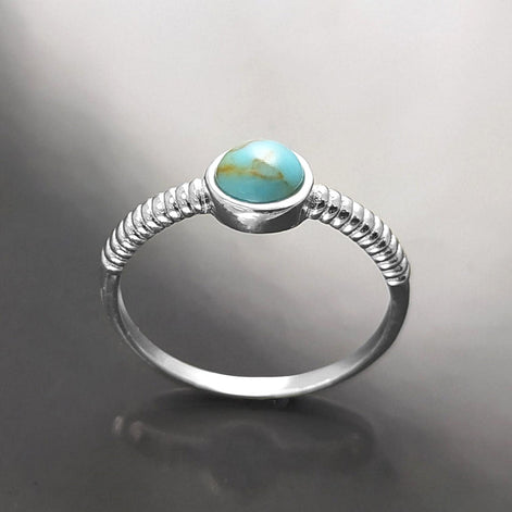 925 Sterling Silver Turquoise 5mm Ring, Modern Braided Band, Chic Casual Jewelry, Small Stone Ring