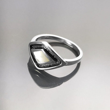925 White Eye Ring, Sterling Silver, MOP Shell, Spiritual Positive Energy Shaman Protection Stone jewelry, Medicine Man Tribal Symbol