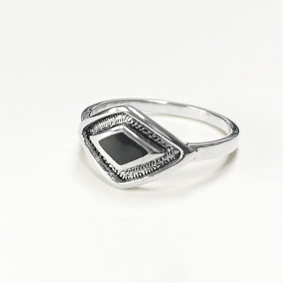 Black Shaman Eye Ring, Sterling Silver, Onyx Stone, Spiritual Positive Energy Protection jewelry, Native American Medicine Man Tribal Symbol