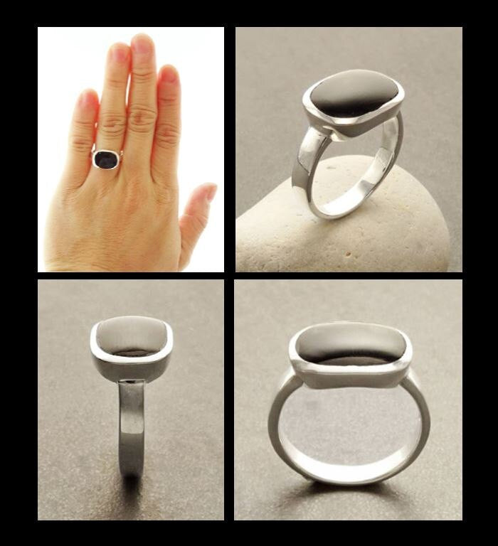 Small Square Ring, 925 Sterling Silver, Genuine Onyx Stone, Modern Geometric Jewelry, Minimalist Signet ring,