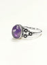 Amethyst Oval Ring, Sterling Silver, Boho Studded Band, Natural Purple Gemstone