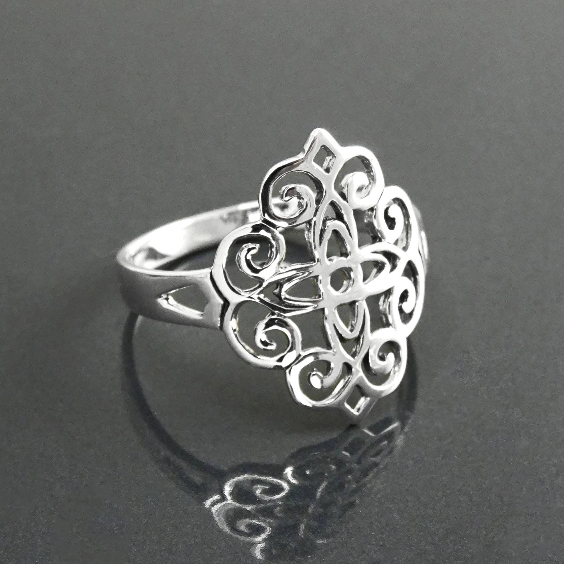 Mandala Flower of Life Ring • 925 Sterling Silver • Spiritual Yoga Jewelry, Zen Vintage Style Ring, Filigree Silver Ring