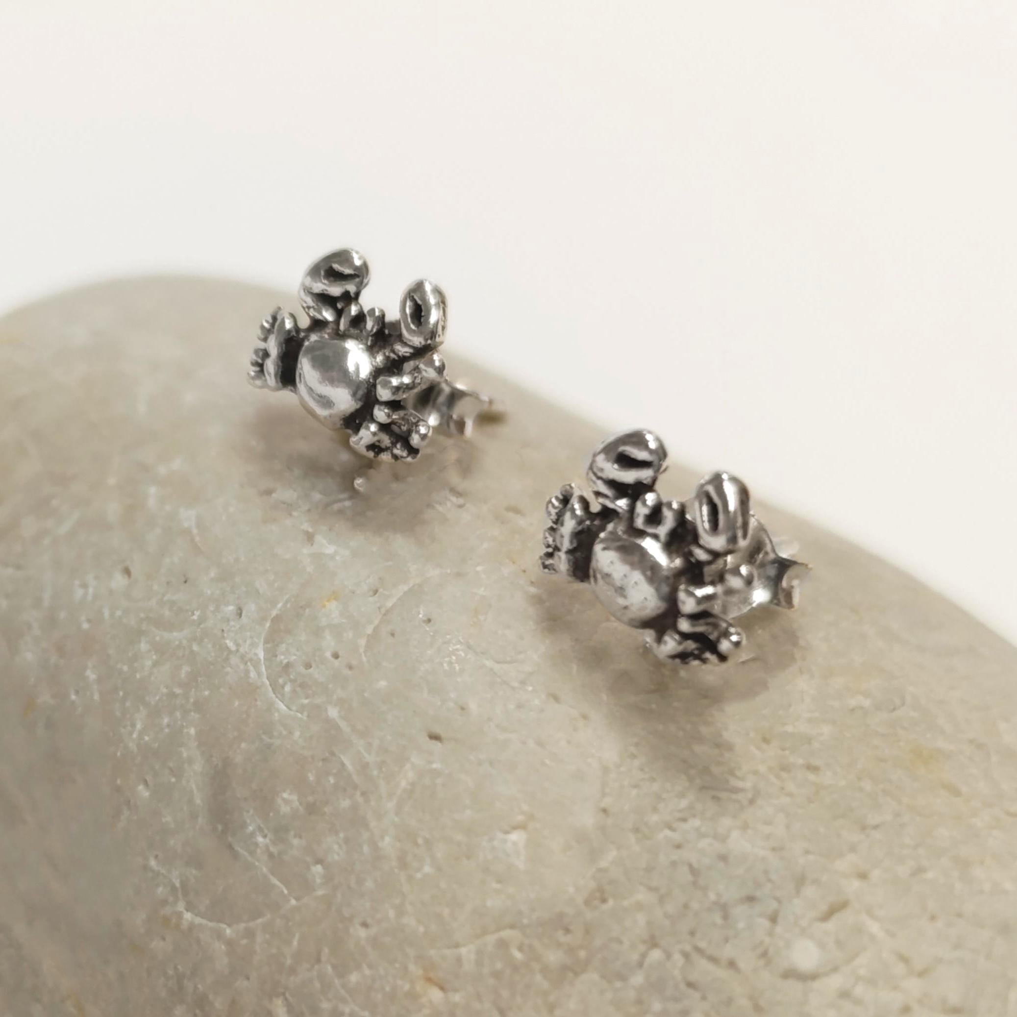Crab Stud Earrings - Sterling Silver- 3D Crab - Seaside Memories - Sea Earrings - Ocean - Cute, Fun, Whimsical and Pretty Jewelry