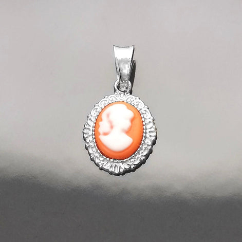 Red Cameo Pendant - Sterling Silver Red and white Resin stone - woman face portrait cameo - Vintage necklace charm - Victorian Jewelry gift