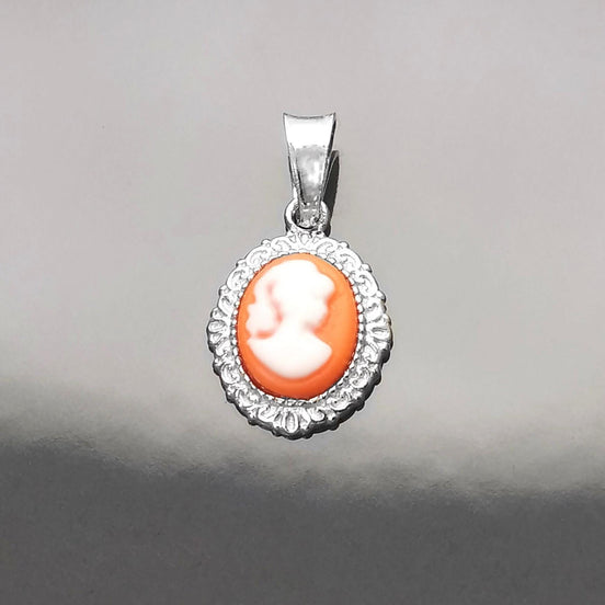 Red Cameo Pendant - Sterling Silver Red and white Resin stone - woman face portrait cameo - Vintage necklace charm - Victorian Jewelry gift