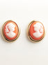 Vintage Cameo Earrings – 18K Gold Plated, Red Resin Woman Portrait, Victorian Studs