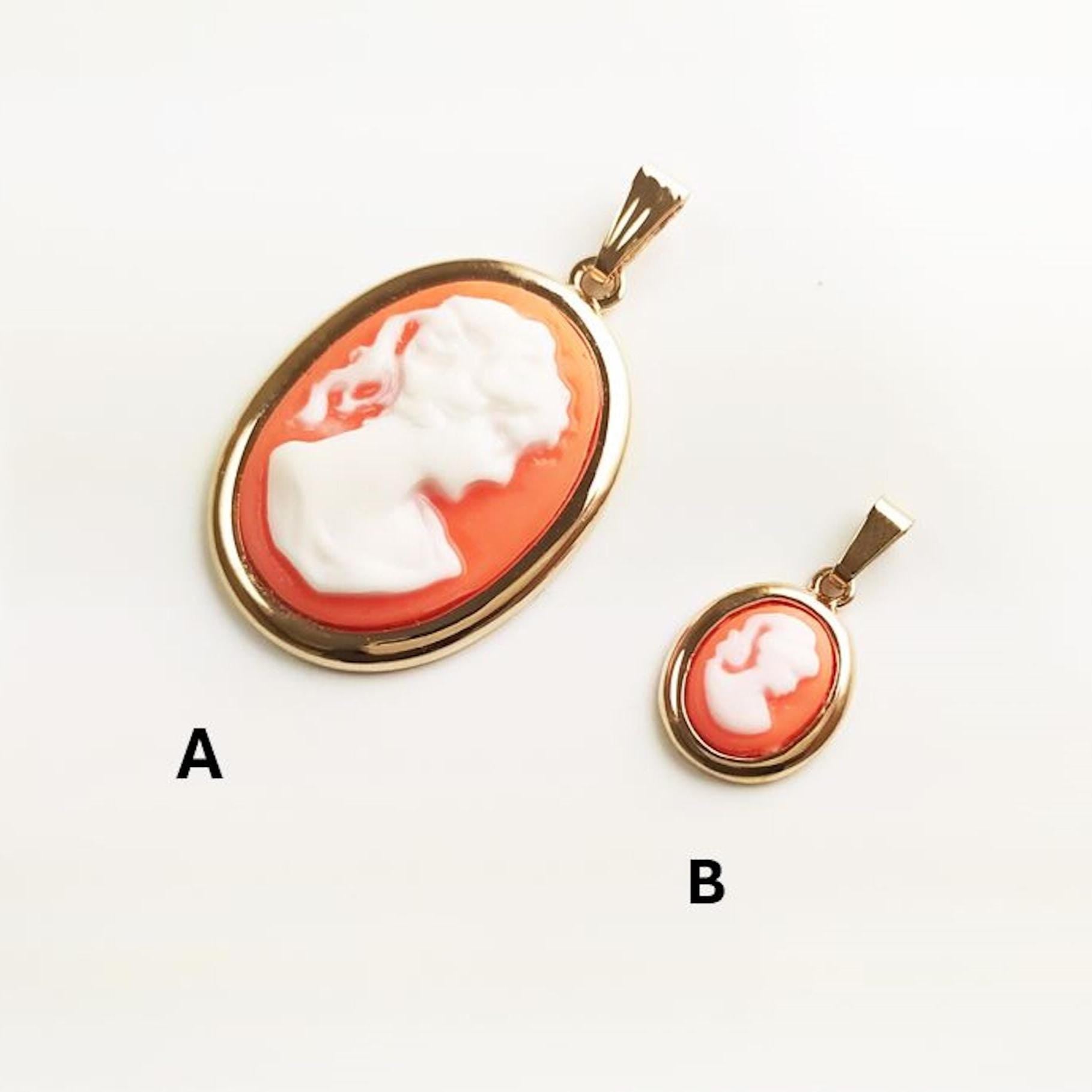 Vintage Cameo Earrings – 18K Gold Plated, Red Resin Woman Portrait, Victorian Studs