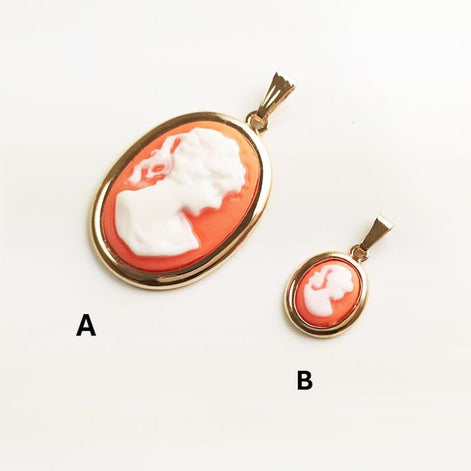 Vintage Cameo Earrings – 18K Gold Plated, Red Resin Woman Portrait, Victorian Studs
