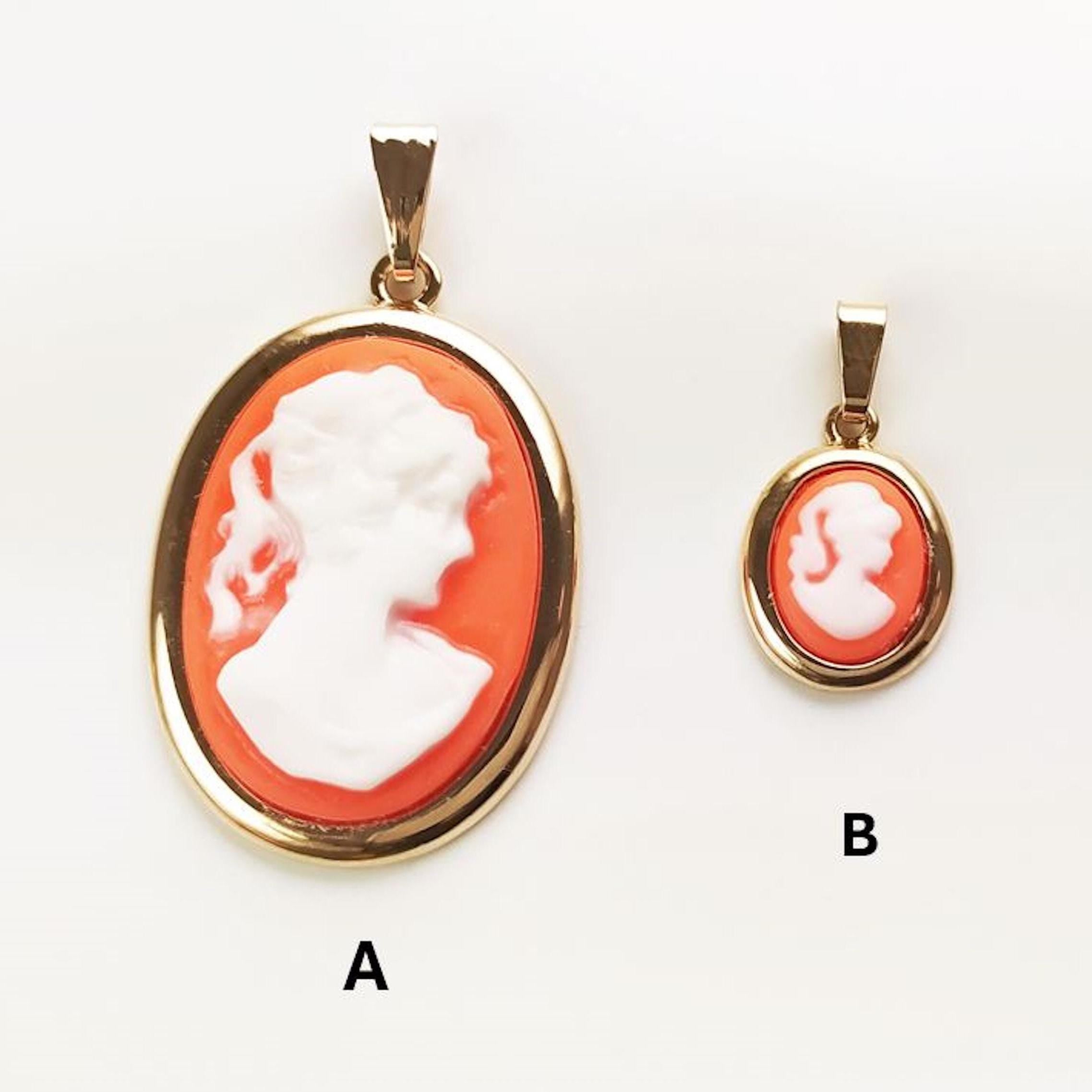 Vintage Cameo Earrings – 18K Gold Plated, Red Resin Woman Portrait, Victorian Studs