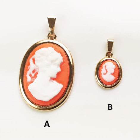 Vintage Cameo Earrings – 18K Gold Plated, Red Resin Woman Portrait, Victorian Studs