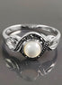 Retro Shell Ring, Sterling Silver, Waves Infinity Art Deco Marcasites Ring, Round Real Mother of Pearl, Antique Retro Inspired Stone Jewelry