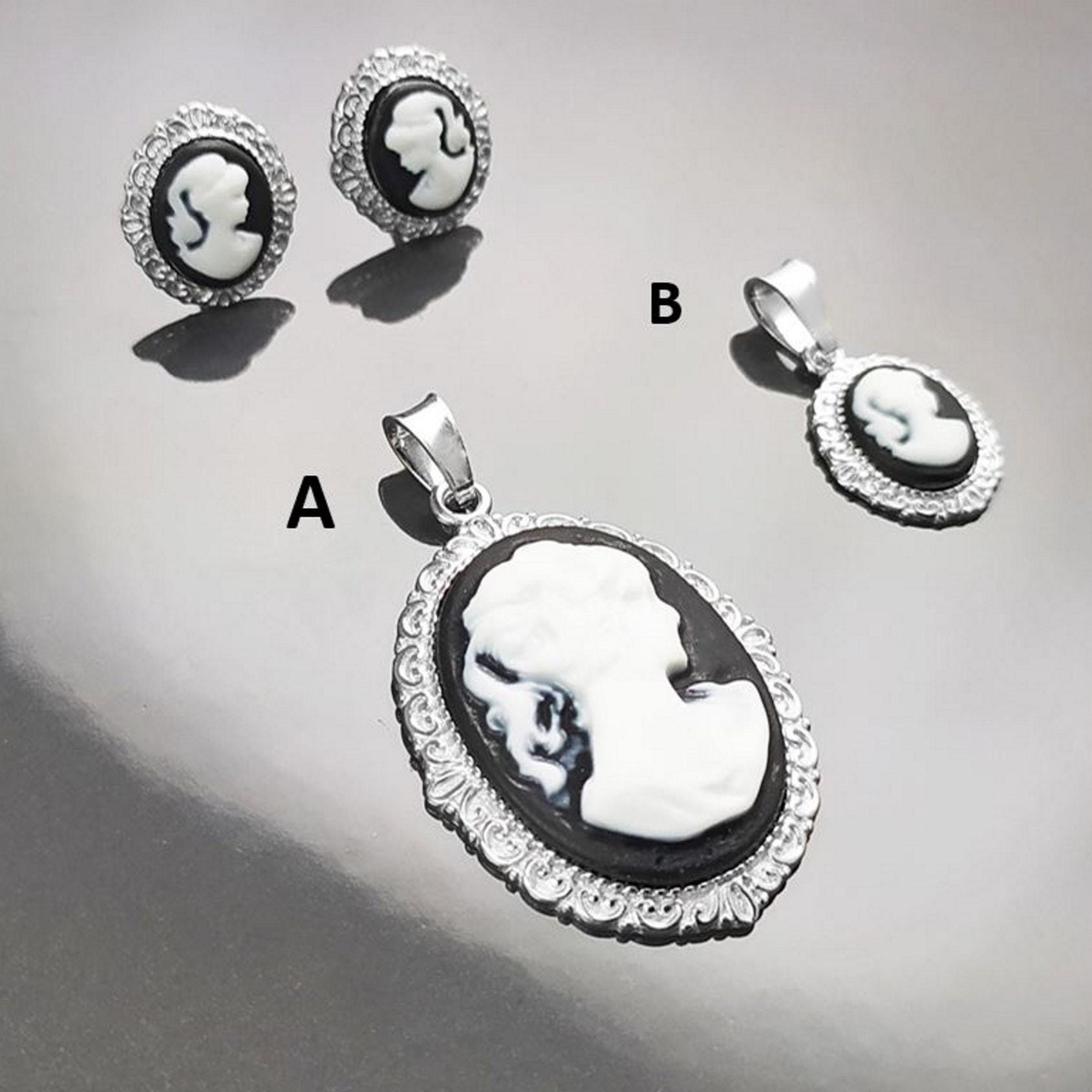 Sterling Silver Cameo Earrings – Vintage Woman Portrait Studs Victorian Jewelry