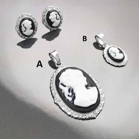 Sterling Silver Cameo Earrings – Vintage Woman Portrait Studs Victorian Jewelry
