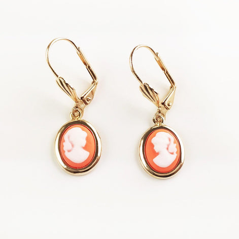 18K Gold Plated Cameo Pendant: Red Resin Stone, Vintage Victorian Necklace