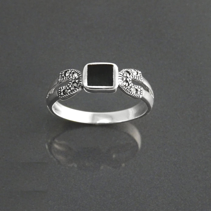 Art Deco Sterling Silver Onyx Marcasite Ring
