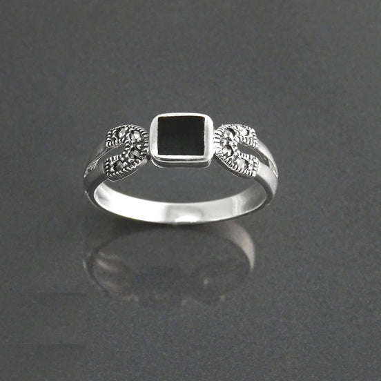 Art Deco Sterling Silver Onyx Marcasite Ring