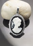 Sterling Silver Cameo Pendant: Black & White Resin, Vintage Style