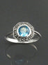 Topaz Marcasite Ring, Sterling Silver, Vintage Octagonal Ring, Lab Blue Topaz Simulant, Retro Azure Stone Rings, Dainty Rings, Women Gifts