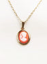 Cameo Pendant - Plated Gold - Red and white Resin stone - woman face portrait cameo - Vintage necklace charm - Victorian Jewelry gift