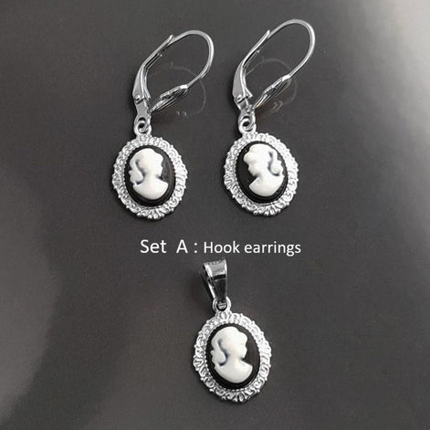 Cameo Pendant, Sterling Silver Black and white Resin stone Cameo, Vintage Victorian Jewelry, Small Cameo Charm, Small Antique Style Jewel