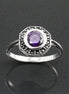 Amethyst Marcasite Ring, Sterling Silver, Vintage Octagonal Ring, Purple Amethyst Color Cz, Dainty Retro Violet Stone Rings, Women Gifts