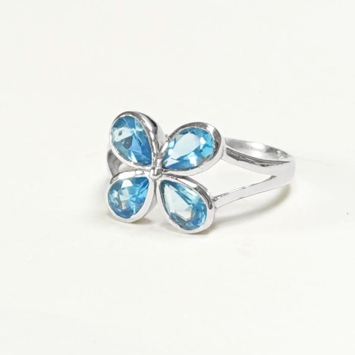 925 Aquamarine Blue cz Flower Ring, Sterling Silver, Minimalist Stone Jewelry, Modern BLUE CZ ring