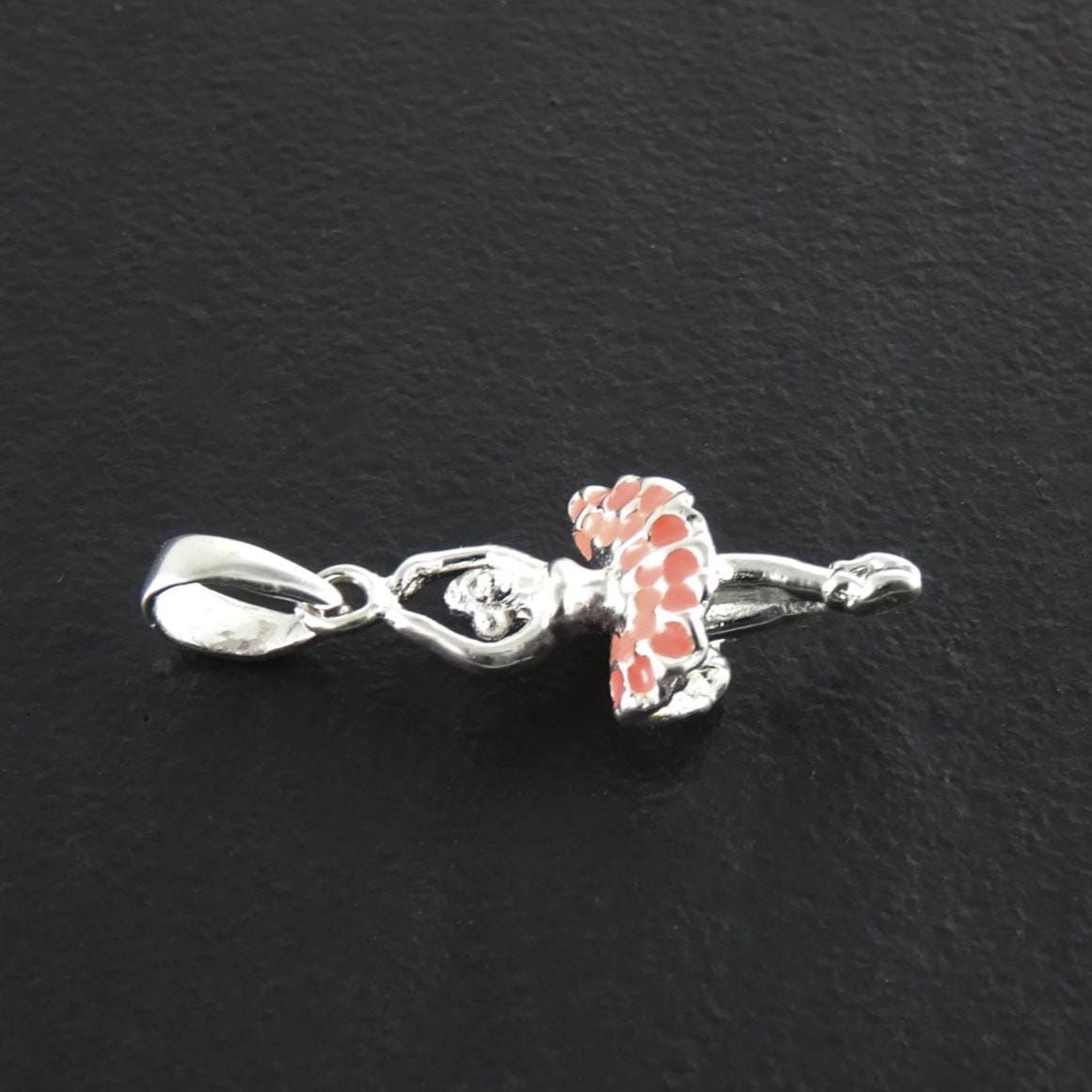 Pendant Ballerina 925 Silver, Small Pendant Pink Tutu, Dance Recital Gift