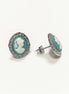 Sterling Silver Cameo Earrings – Blue White Resin Woman Portrait, Victorian Studs 925