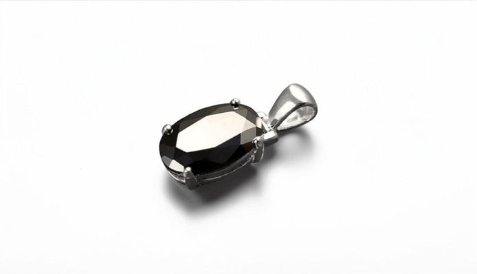 Black Oval Pendant, Sterling Silver, Classic Faceted Cz Stone Jewelry, Minimalist Everyday Necklace