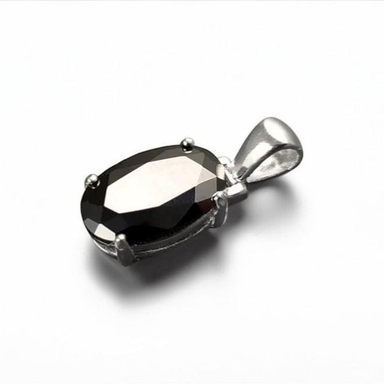 Black Oval Pendant, Sterling Silver, Classic Faceted Cz Stone Jewelry, Minimalist Everyday Necklace