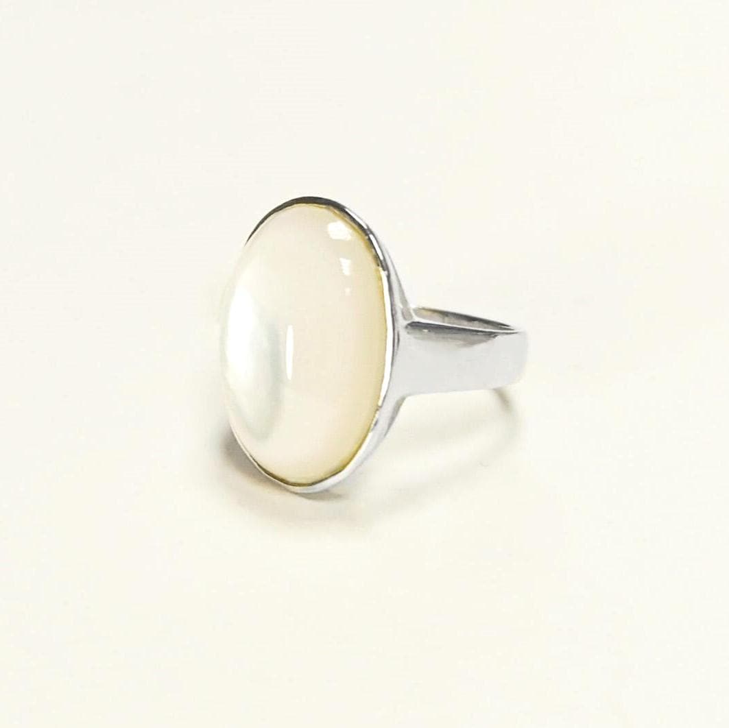 925 domed Oval Mother-of-Pearl Ring, Color Like Pearl Sterling Silver Ring, Hypnotic White Stone