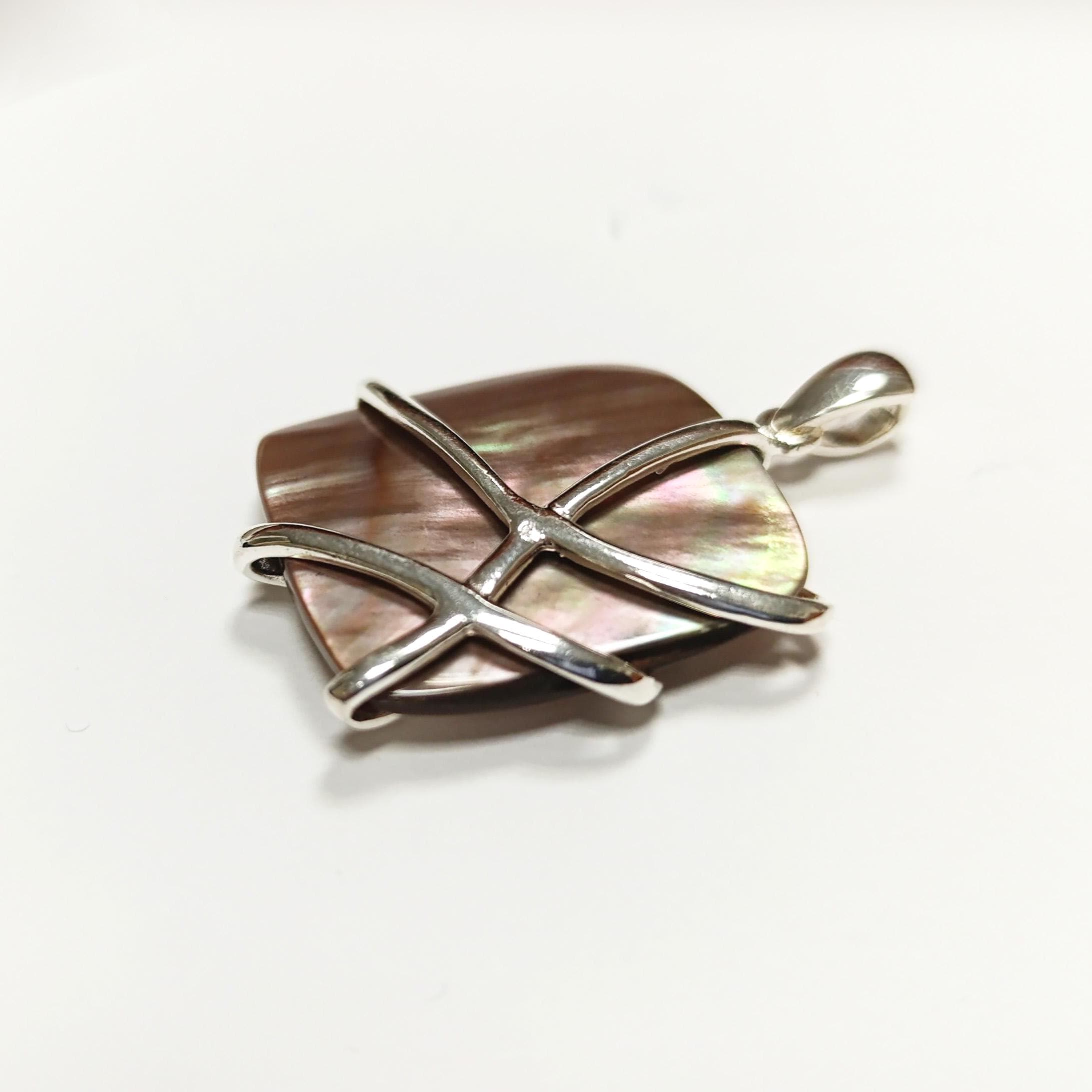BIG Gold Shell Pendant, Sterling Silver, GENUINE Toffee Color MOP, Modern Square Bold Necklace, Statement Modern Geometric Stone Jewelry