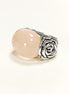 925 Rose Quartz Silver Ring, Sterling Silver jewelry, a Flower motif on each side, Genuine Stone Cabochon, Small Size