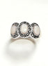 Small Vintage 925 Sterling Silver Ring, Mother of Pearl and Marcasite Stones, 3 Ovals.