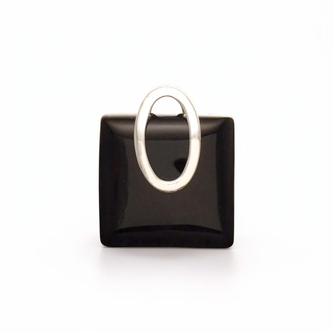 Square Black Onyx Pendant, Sterling Silver Oval Bail, Minimalist Geometric Jewelry