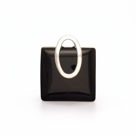 Square Black Onyx Pendant, Sterling Silver Oval Bail, Minimalist Geometric Jewelry