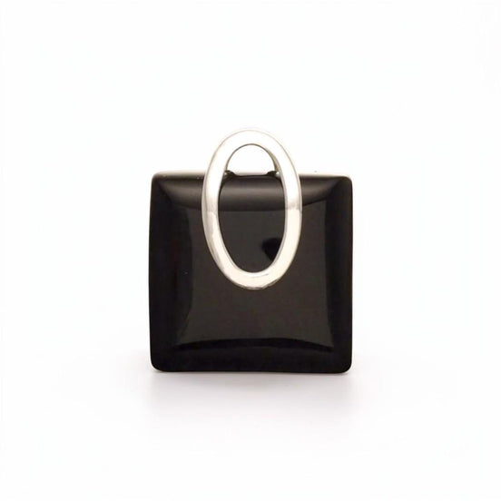 Square Black Onyx Pendant, Sterling Silver Oval Bail, Minimalist Geometric Jewelry