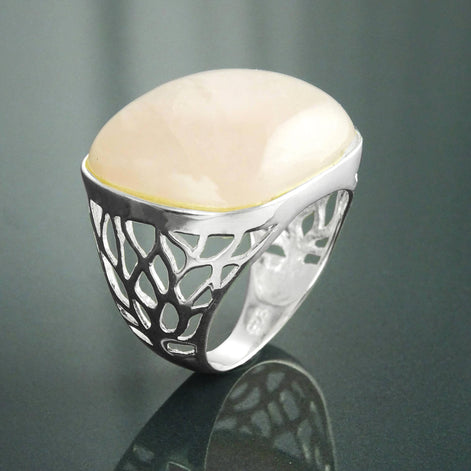 Pink Square Ring, Sterling Silver, NATURAL Rose Quartz Stone, Modern Statement Crystal Gemstone Ring, Bold Filigree Design Jewelry, Gift