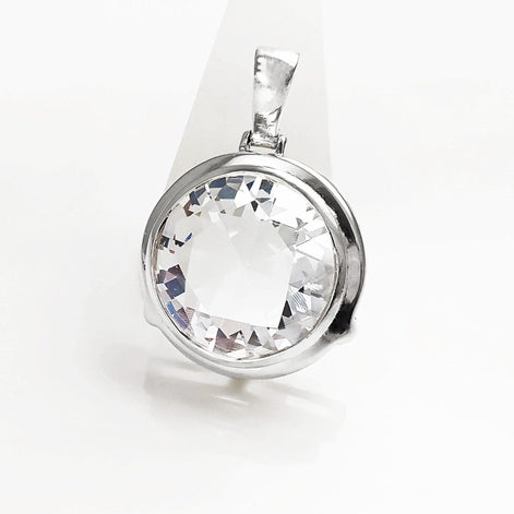 Sterling Silver Pendant Round CZ Gemstone, Statement Pendant 925 Necklace, Diamond Color Stone