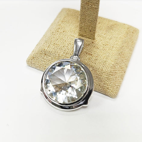 Sterling Silver Pendant Round CZ Gemstone, Statement Pendant 925 Necklace, Diamond Color Stone