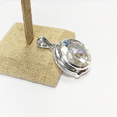 Sterling Silver Pendant Round CZ Gemstone, Statement Pendant 925 Necklace, Diamond Color Stone