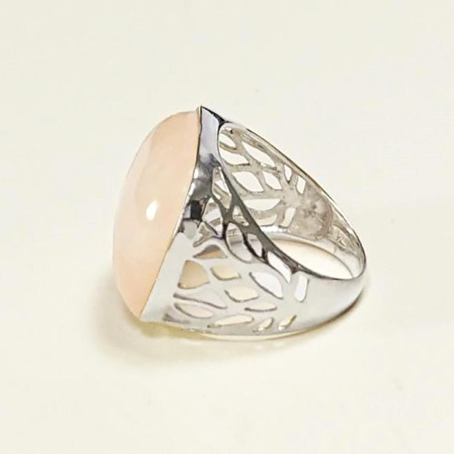 Pink Square Ring, Sterling Silver, NATURAL Rose Quartz Stone, Modern Statement Crystal Gemstone Ring, Bold Filigree Design Jewelry, Gift