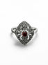 Art Deco Sterling Silver Marquise Ring, Lab Red Garnet, Marcasite Details